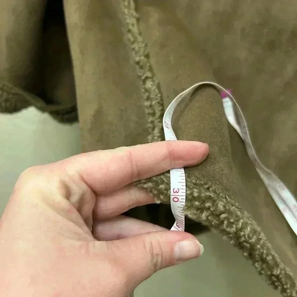 LL Bean MED Fleece Sherpa Lined Faux Suede  Jacket  y2k Winter Phoebe Buffay - Picture 7 of 7